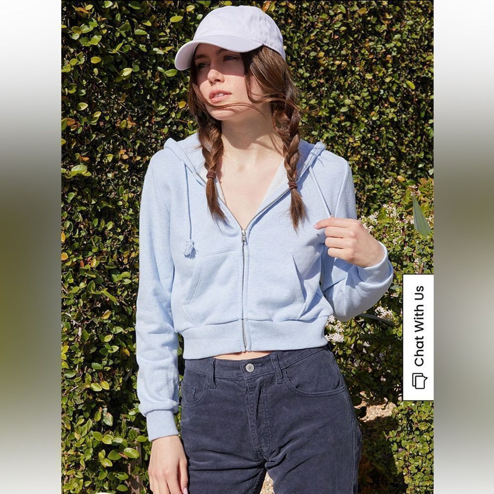 Brandy Melville j galt light blue cropped zip up hoodie sweatshirt crystal